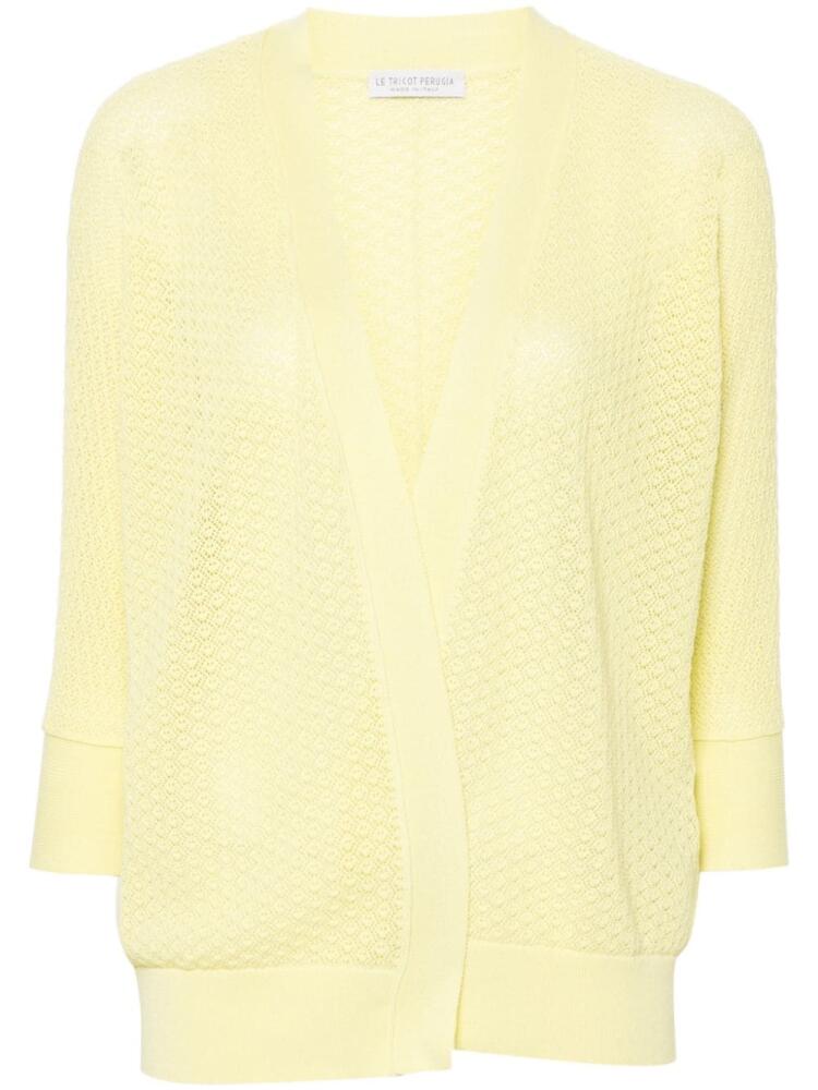 Le Tricot Perugia open-knit cotton cardigan - Yellow Cover