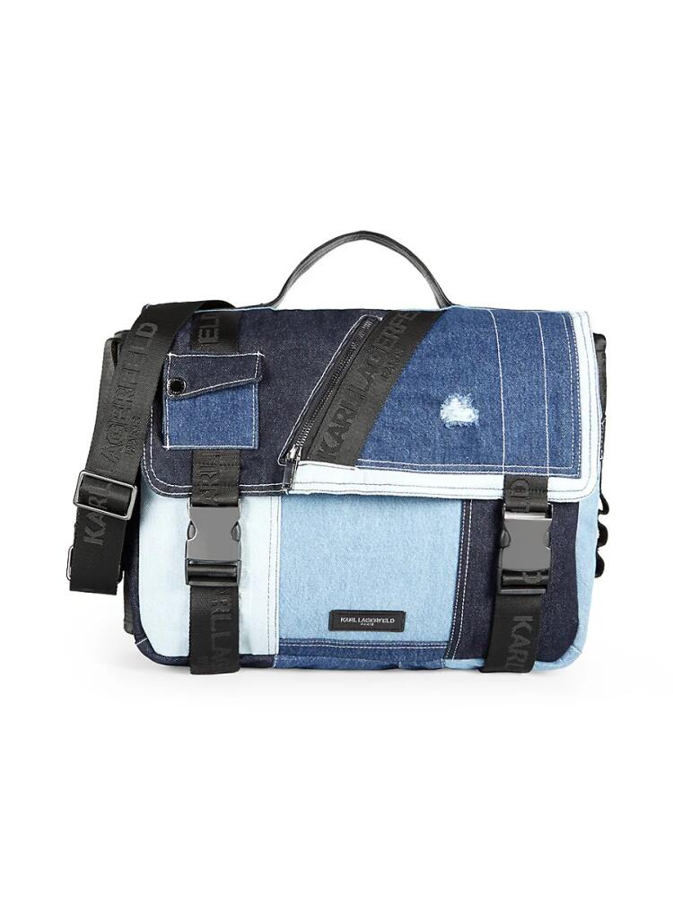 Karl Lagerfeld Paris Men's Patchwork Denim Messenger Bag - Denim Cover