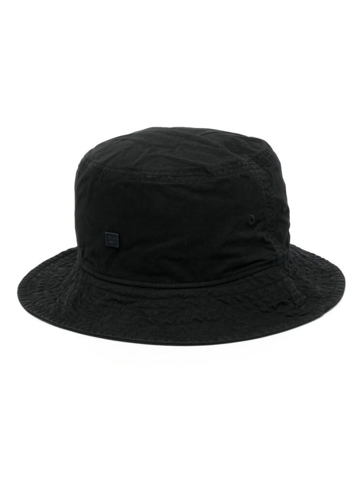 Acne Studios Face-embroidered cotton bucket hat - Black Cover