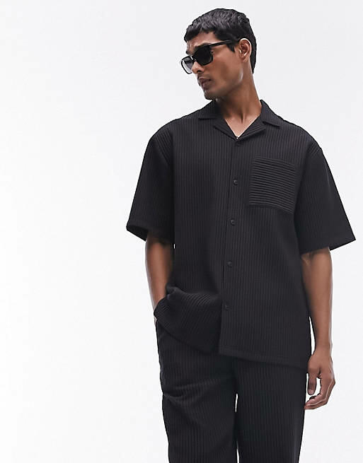 Topman short sleeve plisse shirt in black - part of a set Cover