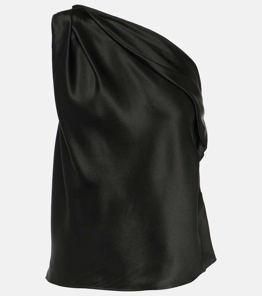 The Sei Draped one-shoulder silk satin top Cover