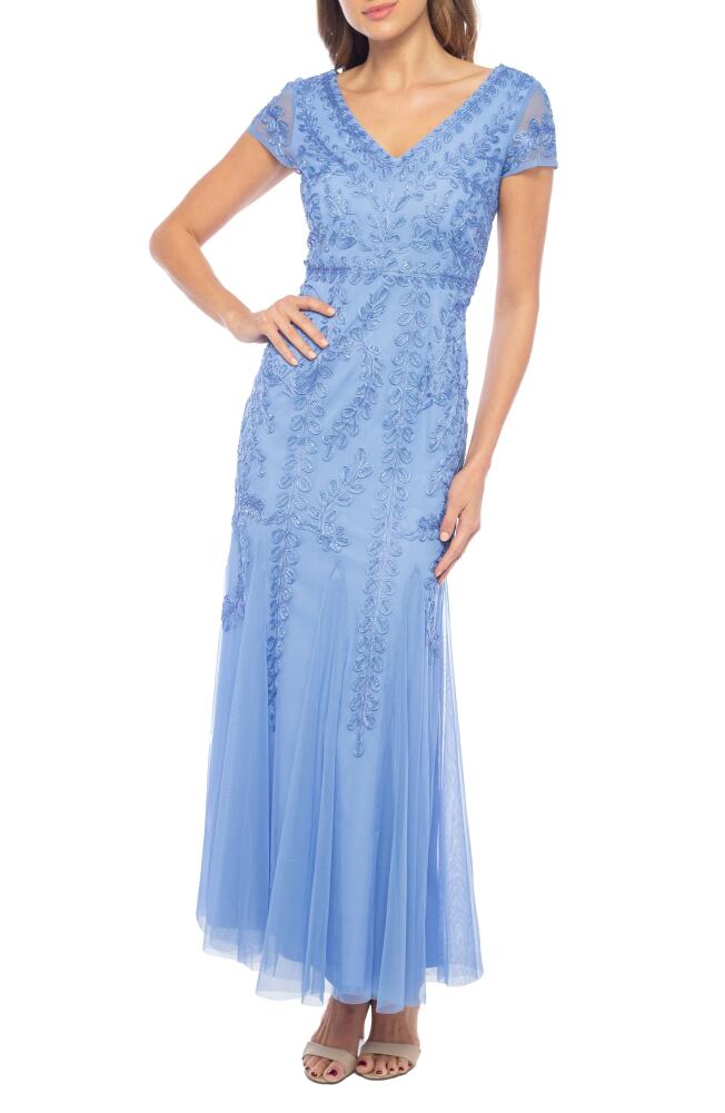 Marina Beaded Cap Sleeve Tulle Gown in Blue Cover