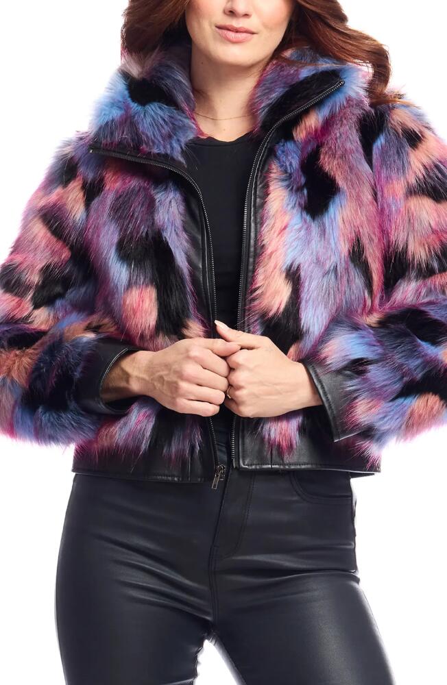 DONNA SALYERS FABULOUS FURS Cosmo Faux Fur Crop Jacket in Purple Multi Cover