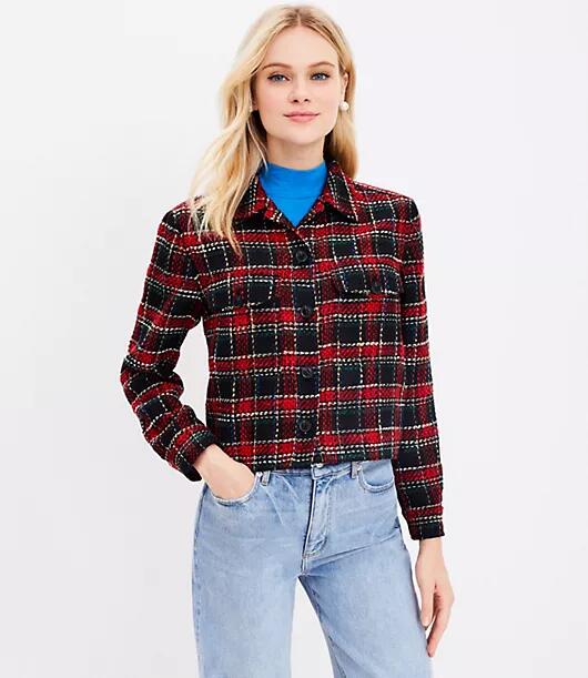 Loft Plaid Textured Tweed Shirt Jacket Cover