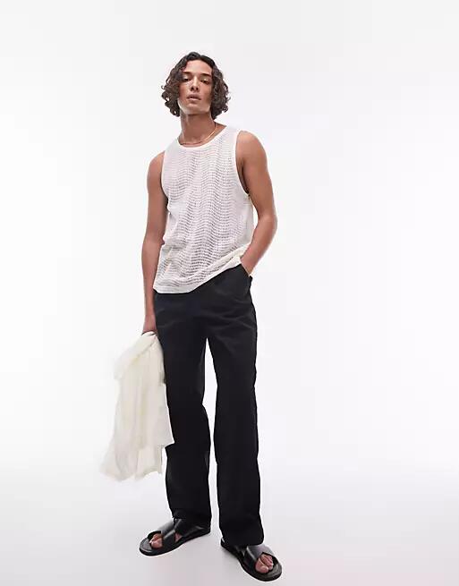 Topman premium wide leg with pleats pants with drawstring in black Cover