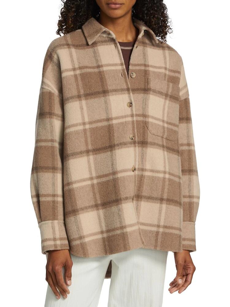 ATM Anthony Thomas Melillo Women's Plaid Long Sleeve Shirt - Tan Multi Cover