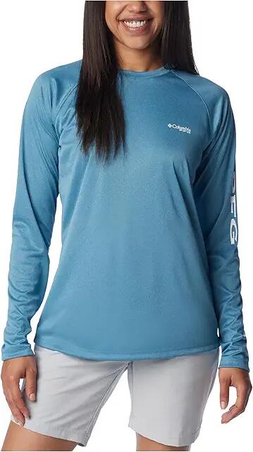 Columbia Tidal Tee Heather Long Sleeve (Canyon Blue Heather/White Logo) Women's Clothing Cover