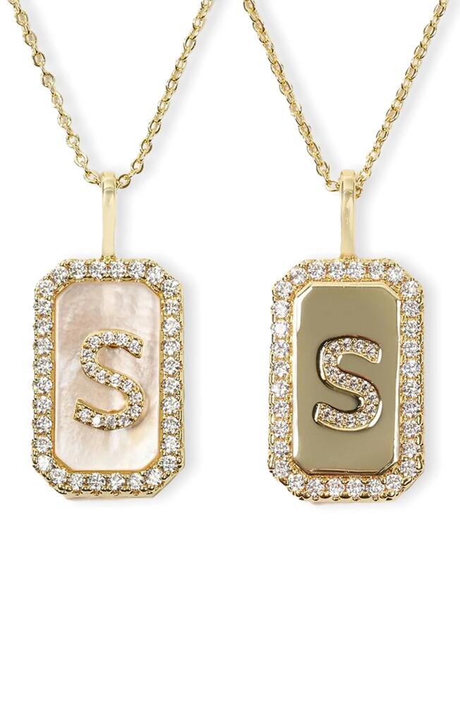 Melinda Maria Love Letters Double Sided Mother-of-Pearl Initial Pendant Necklace in White Cubic Zirconia/Gold - S Cover