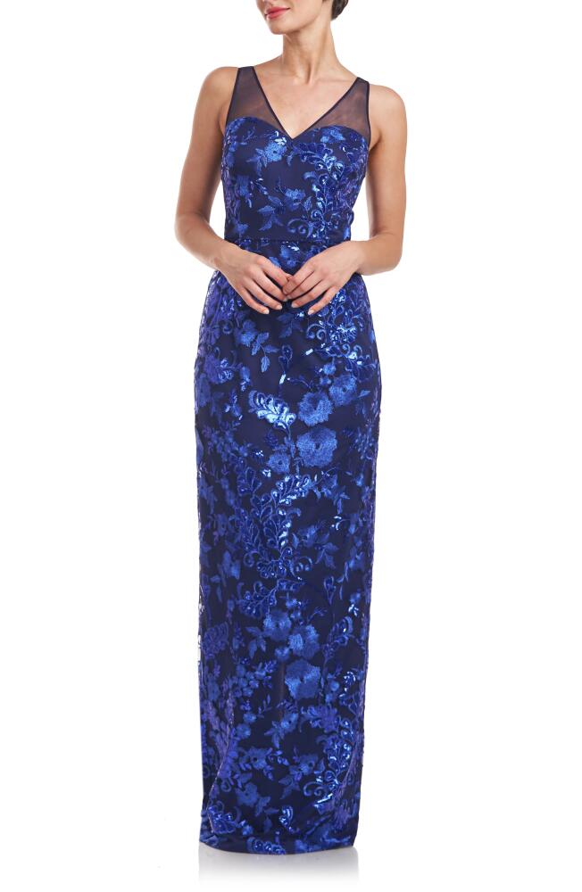 JS Collections Baylor Embroidered Sequin Sleeveless Gown in Navy/Royal Blue Cover