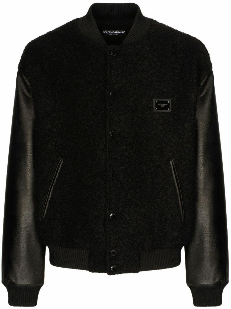 Dolce & Gabbana logo-plaque virgin-wool bomber jacket - Black Cover