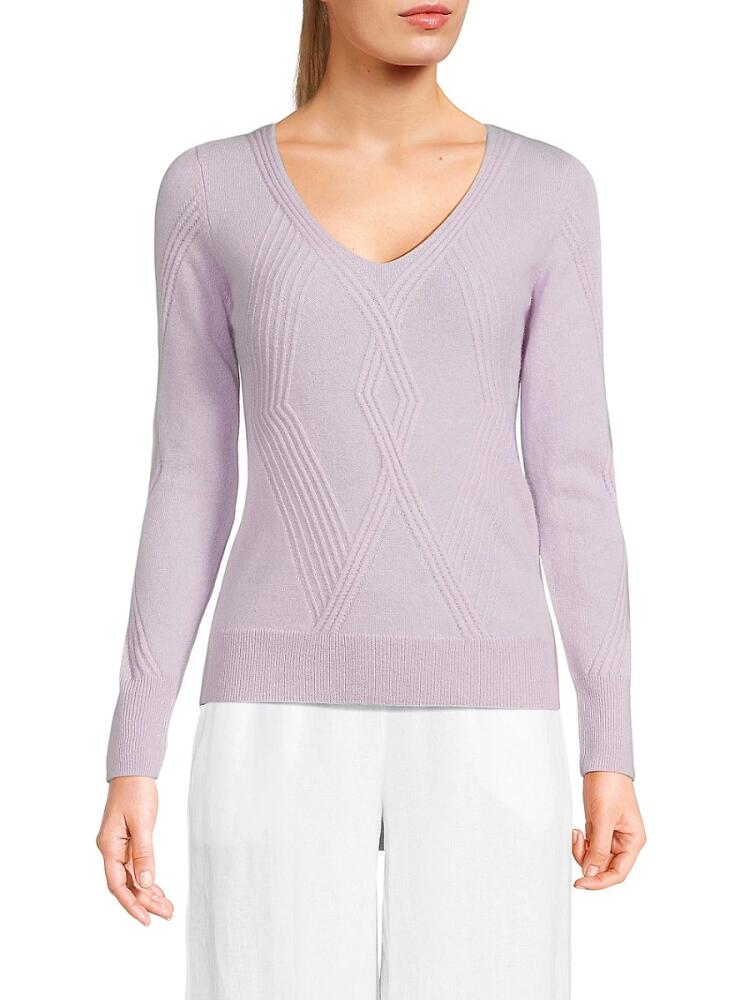 Sofia Cashmere Women's 100% Cashmere Cable Knit Sweater - Lilac Cover