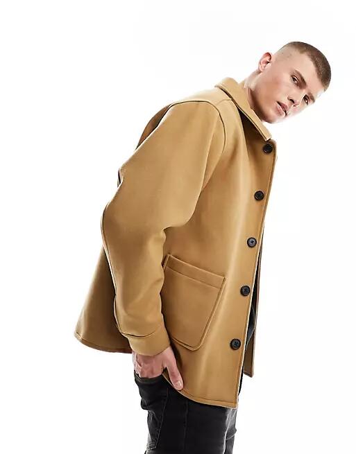 ASOS DESIGN oversized shacket in wool blend camel-Neutral Cover