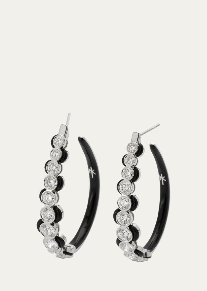 Nikos Koulis Oui White Gold Diamond and Black Enamel Hoop Earrings Cover