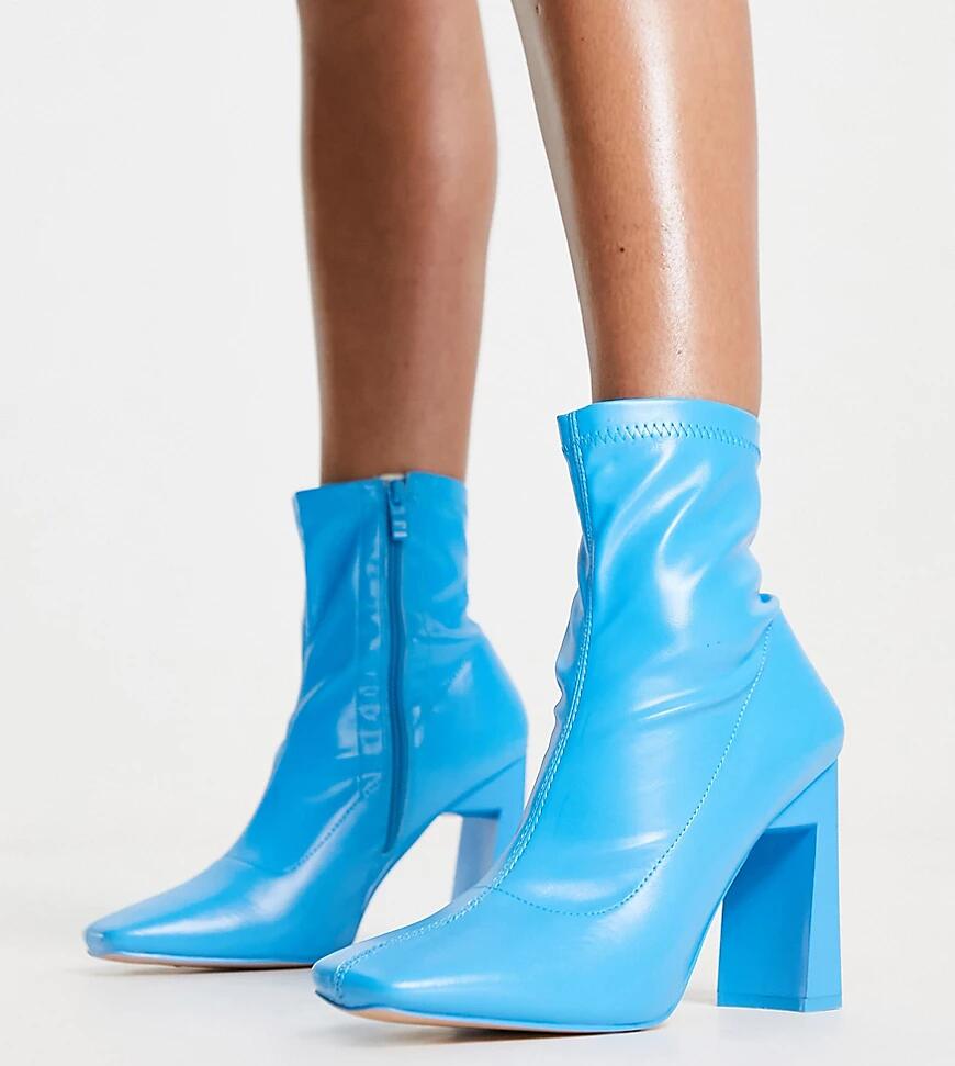 Public Desire Wide Fit True mid heeled ankle boots in bright blue pu Cover