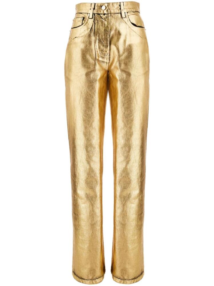 Ferragamo logo-patch metallic-finish high-waist trousers - Gold Cover