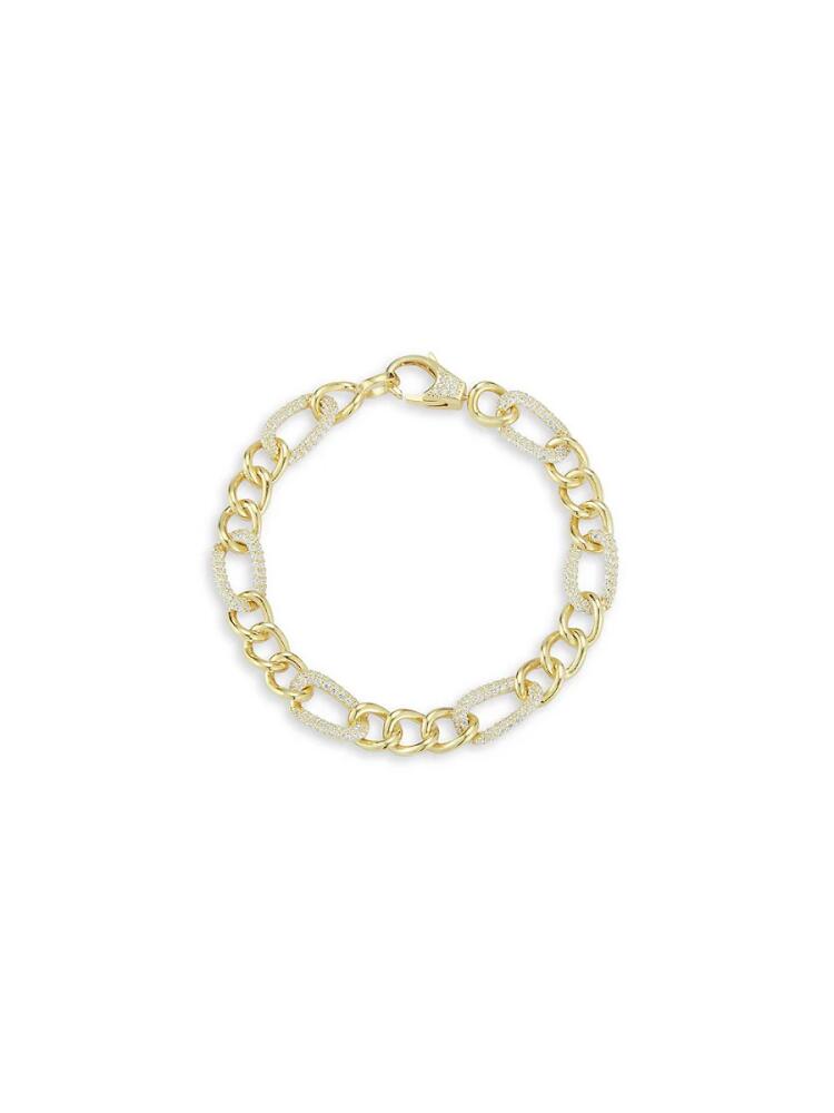 SPHERA MILANO Women's Figaro 14K Goldplated Sterling Silver Cubic Zirconia Cur Chain Bracelet Cover