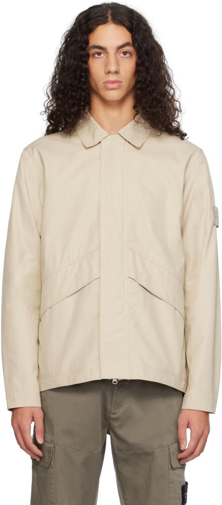 Stone Island Beige 107F1 Weatherproof Cotton Canvas Ghost Overshirt Cover