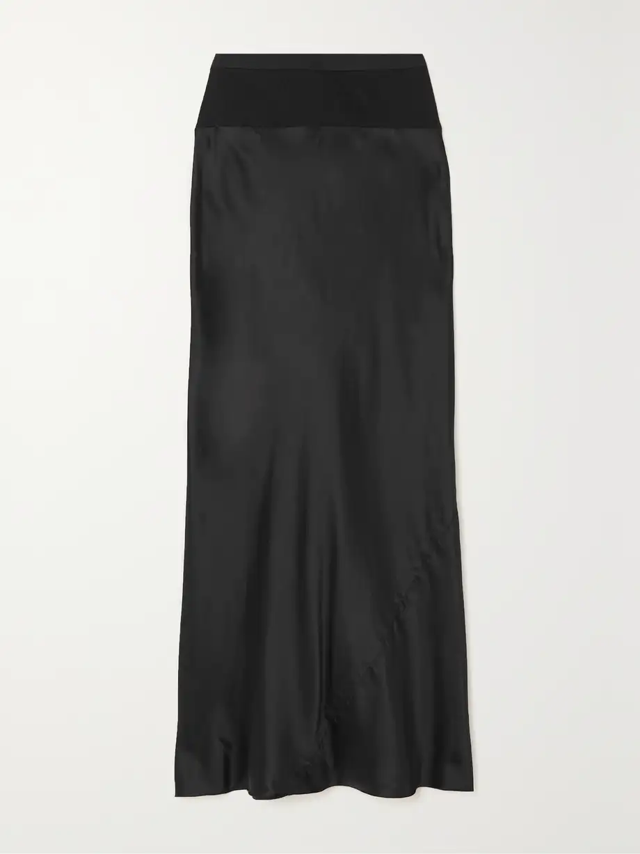 Rick Owens - Ribbed Knit-paneled Duchesse-satin Midi Skirt - Black Cover