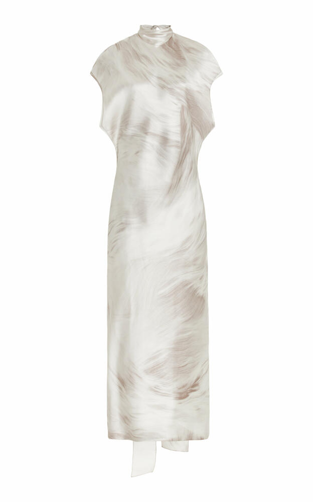 Brandon Maxwell - The Evie Scarf-Detailed Silk Midi Dress - Silver Cover