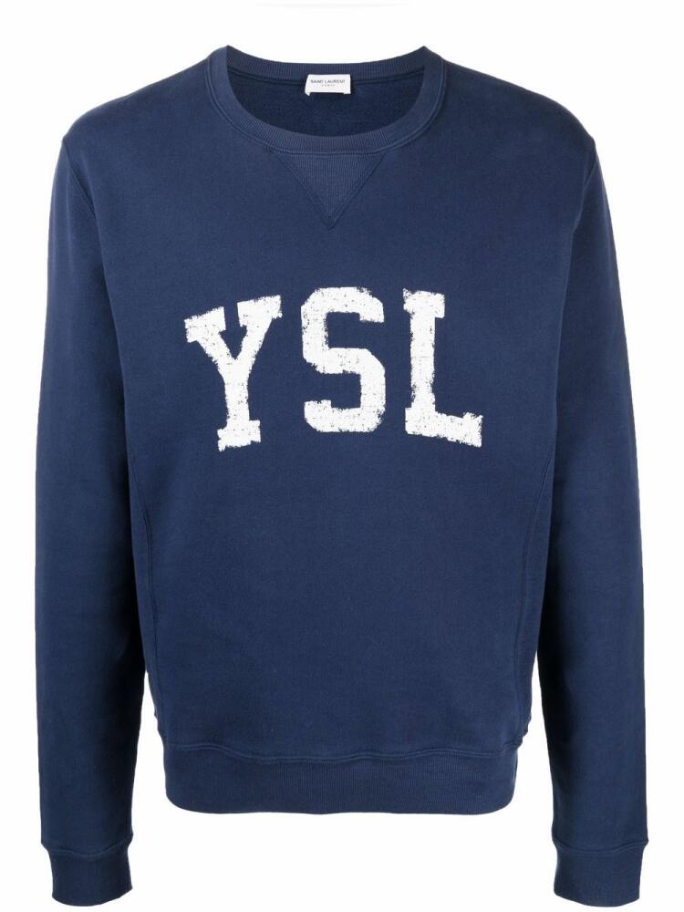 Saint Laurent logo-print cotton sweatshirt - Blue Cover