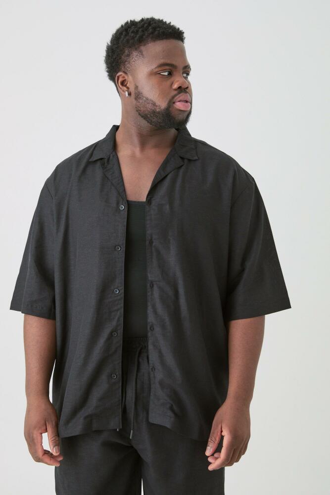 boohoo Mens Plus Linen Oversized Revere Shirt In Black Cover