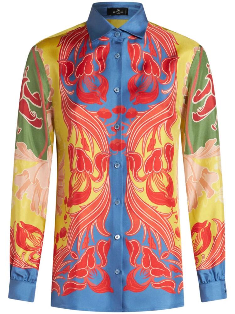 ETRO floral-print silk-twill shirt - Blue Cover