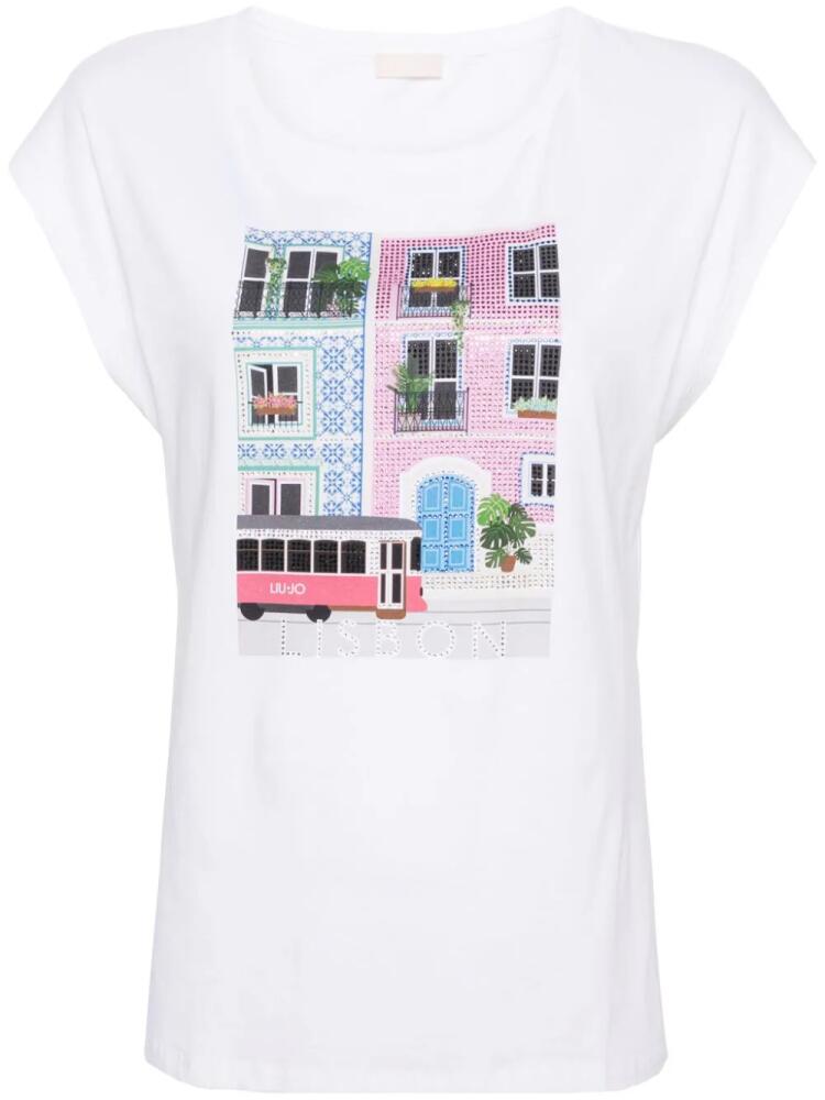 LIU JO Lisbon-print rhinestone-embellished T-shirt - White Cover