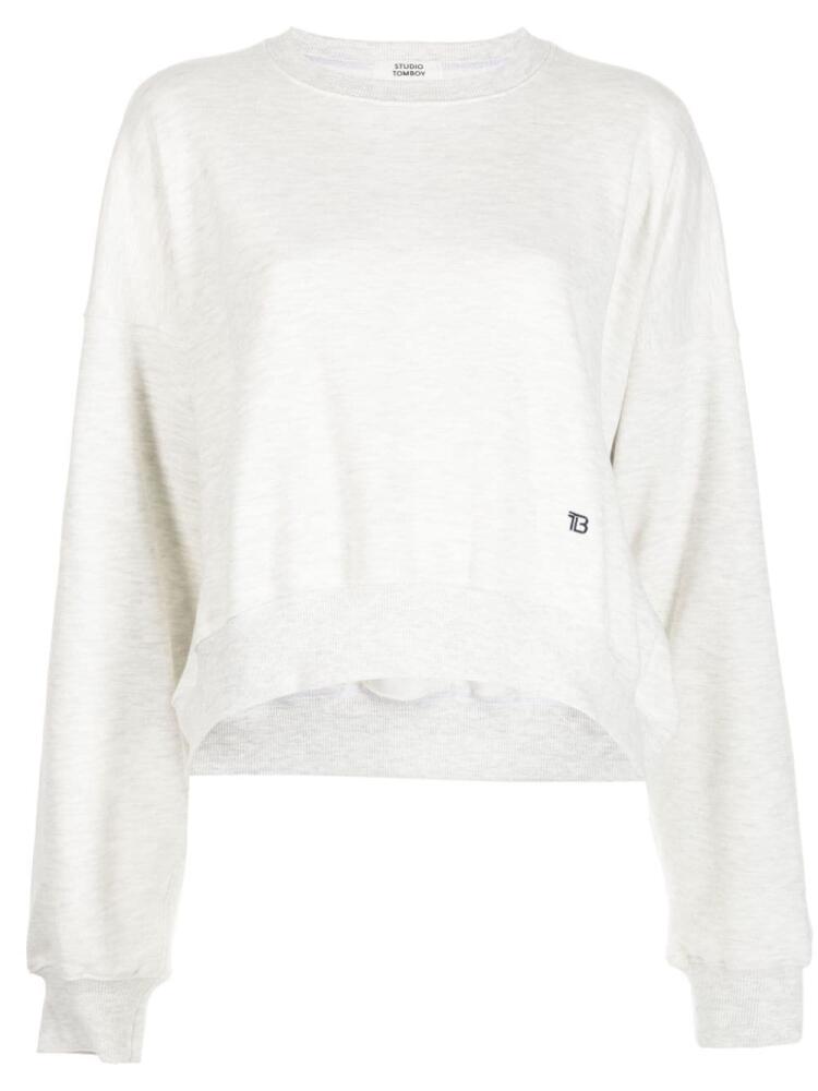 STUDIO TOMBOY logo-print mélange-effect cotton hoodie - Grey Cover