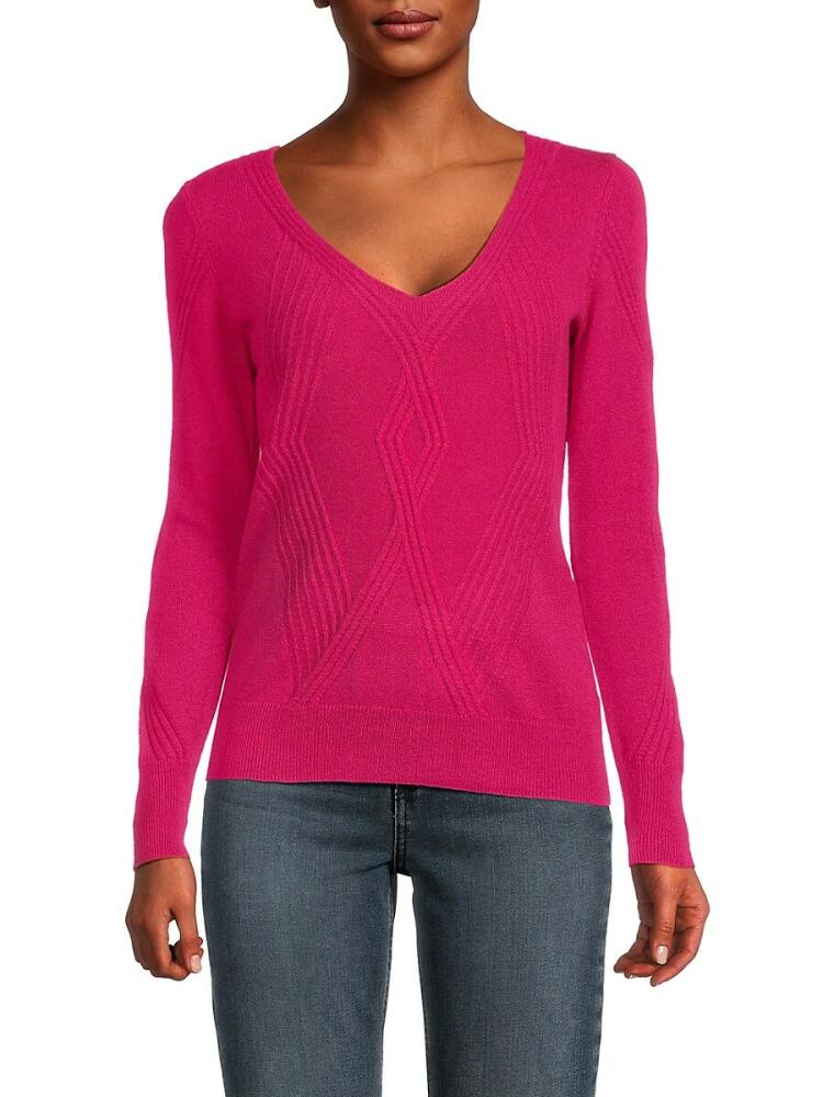 Sofia Cashmere Women's 100% Cashmere Cable Knit Sweater - Magenta Cover