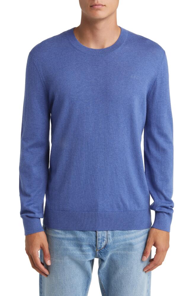 A. P.C. Pull Julio Cotton & Cashmere Crewneck Sweater in Pic Bleu Acier Chine Cover