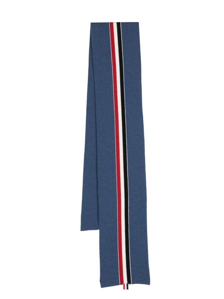 Thom Browne 4-Bar tab intarsia-knit scarf - Blue Cover