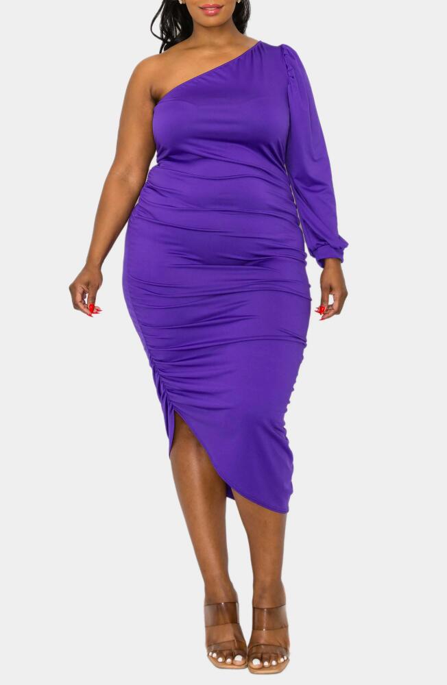 L I V D Gaia One-Shoulder Asymmetric Body-Con Midi Dress in Eggplant Cover