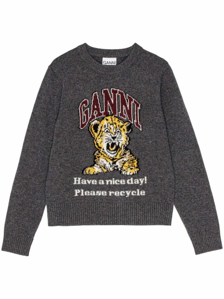 GANNI intarsia-knit tiger jumper - Grey Cover