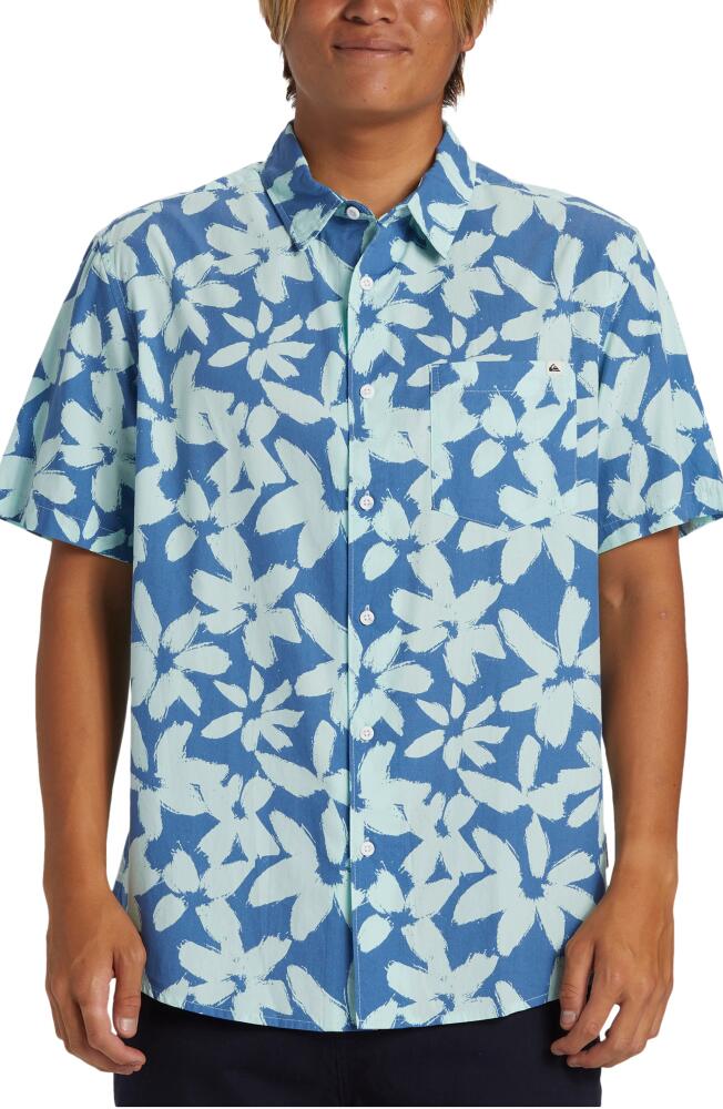 Quiksilver Apero Regular Fit Floral Short Sleeve Organic Cotton Button-Up Shirt in Monaco Blue Cover