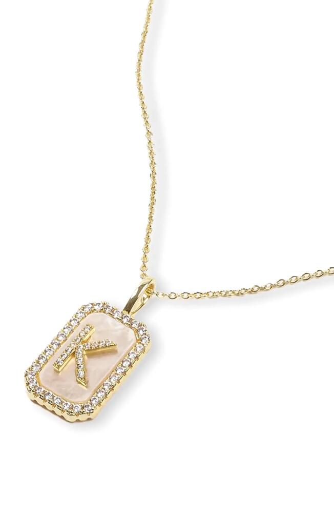 Melinda Maria Love Letters Double Sided Mother-of-Pearl Initial Pendant Necklace in White Cubic Zirconia/Gold - K Cover