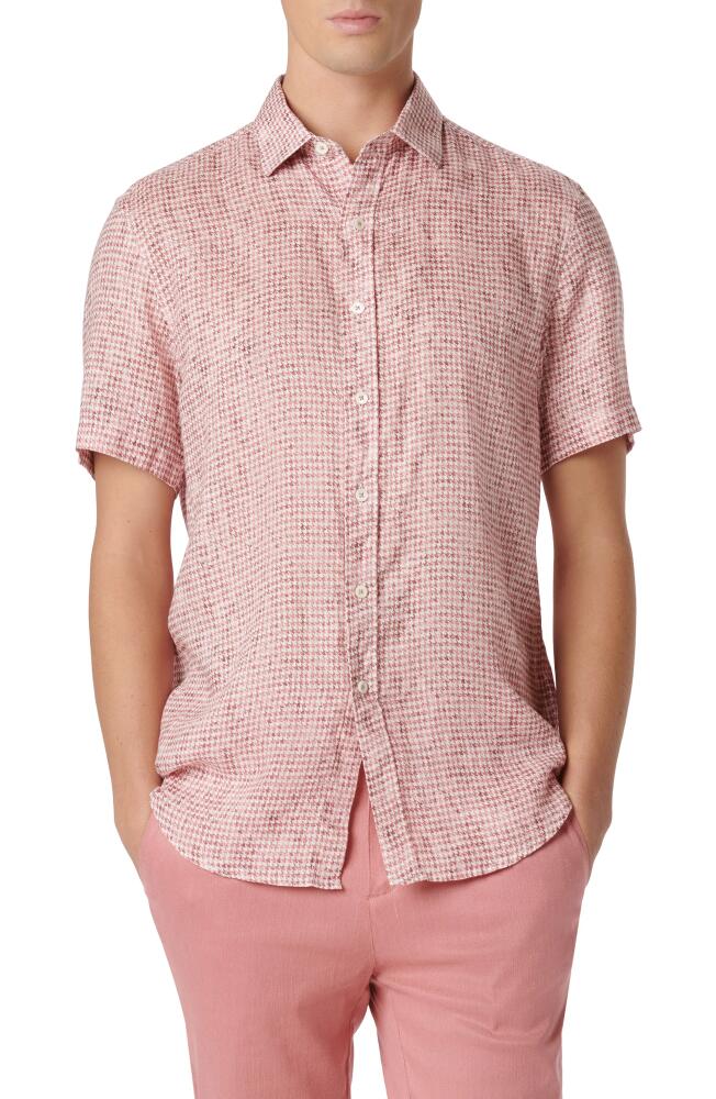 Bugatchi Orson Houndstooth Short Sleeve Linen Button-Up Shirt in Dusty Pink Cover