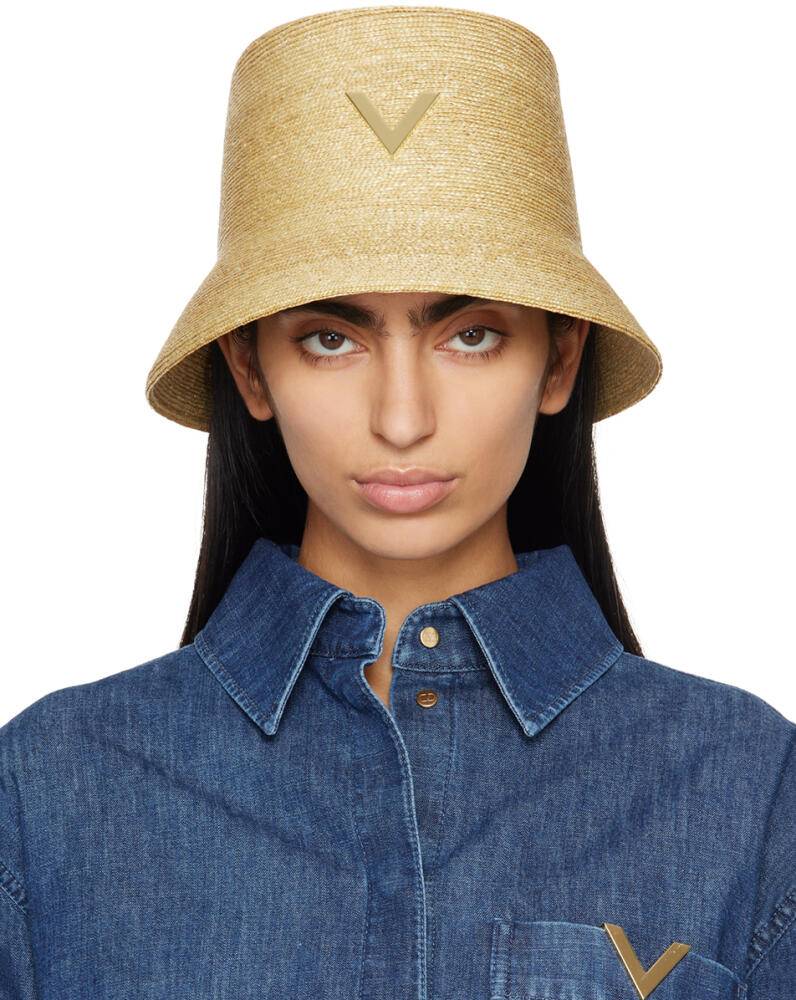 Valentino Garavani Beige V Logo Detail Bucket Hat Cover