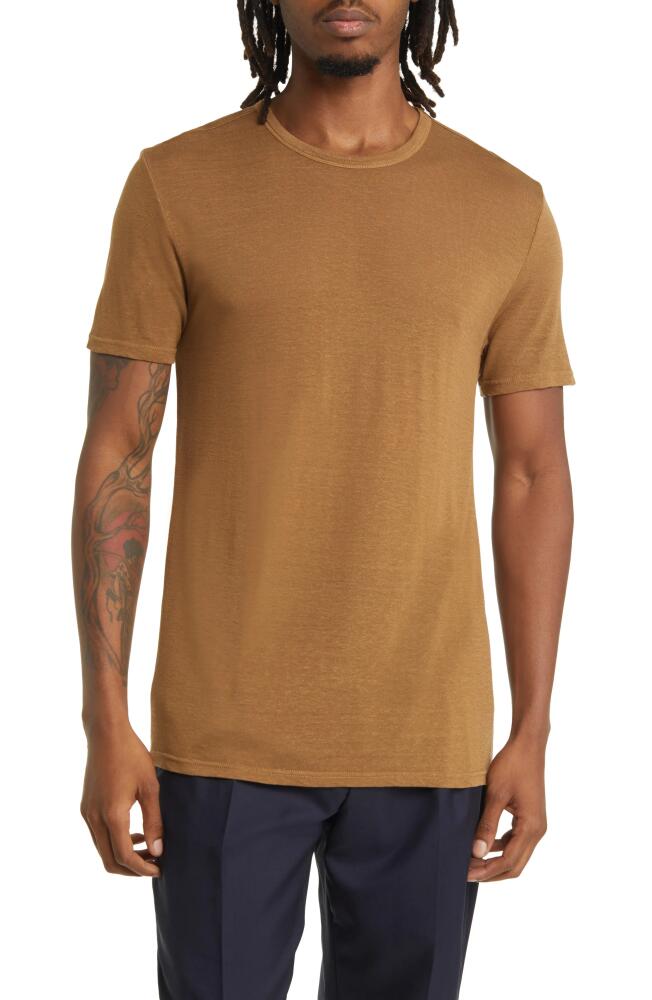 Officine Générale Lyocell & Linen T-Shirt in Cigar Cover