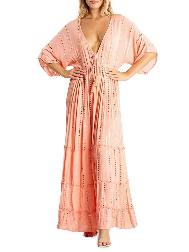 La Moda Clothing Women's Tiered Maxi Cover Up Dress - Coral Cover