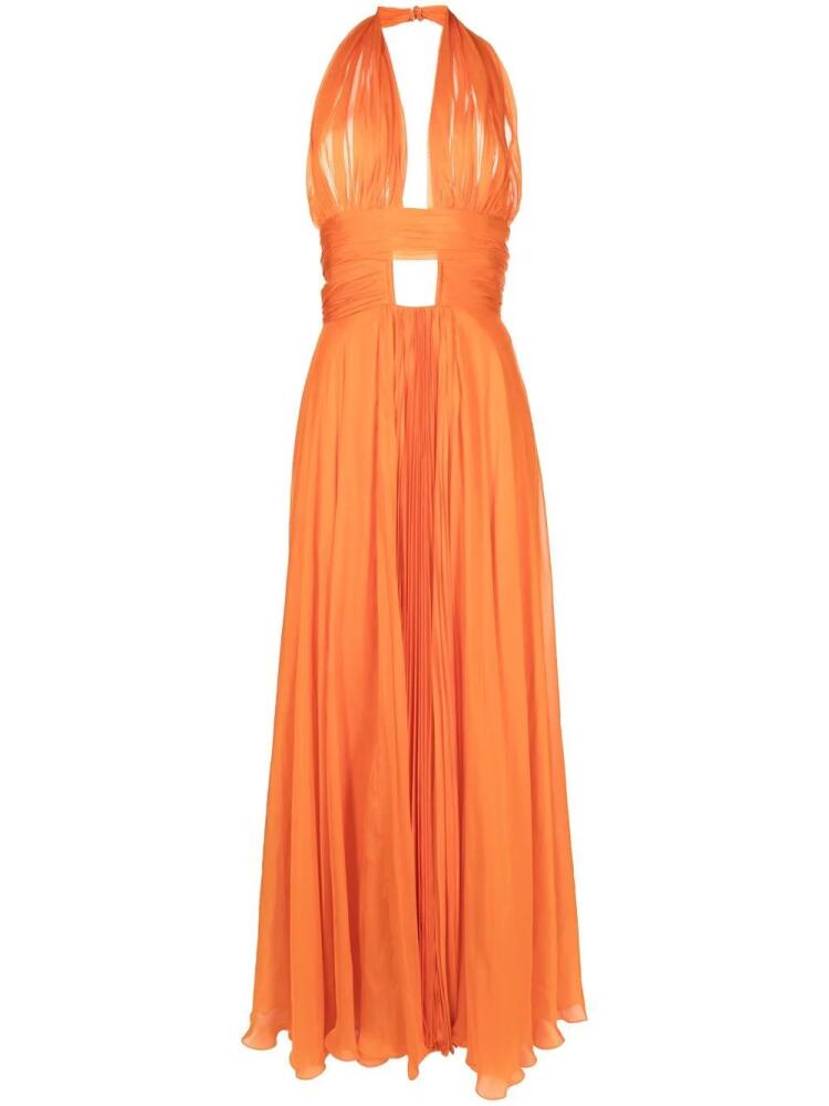 Isabel Sanchis halter plunge neck train dress - Orange Cover