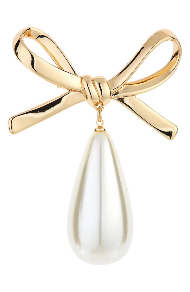 Carolina Herrera Bow Drop Brooch in Pearl/Gold Cover