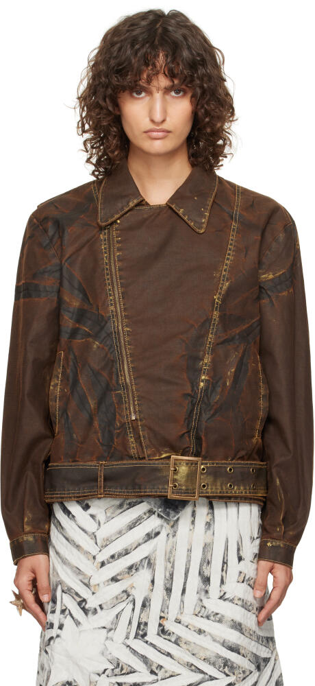 Masha Popova Brown Oversized Double Rider Jacket Cover