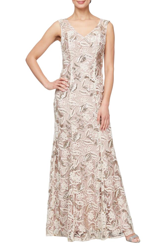 Alex Evenings Floral Embroidered Evening Gown in Champagne Cover