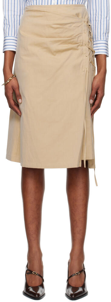 Dries Van Noten Beige Draped Midi Skirt Cover