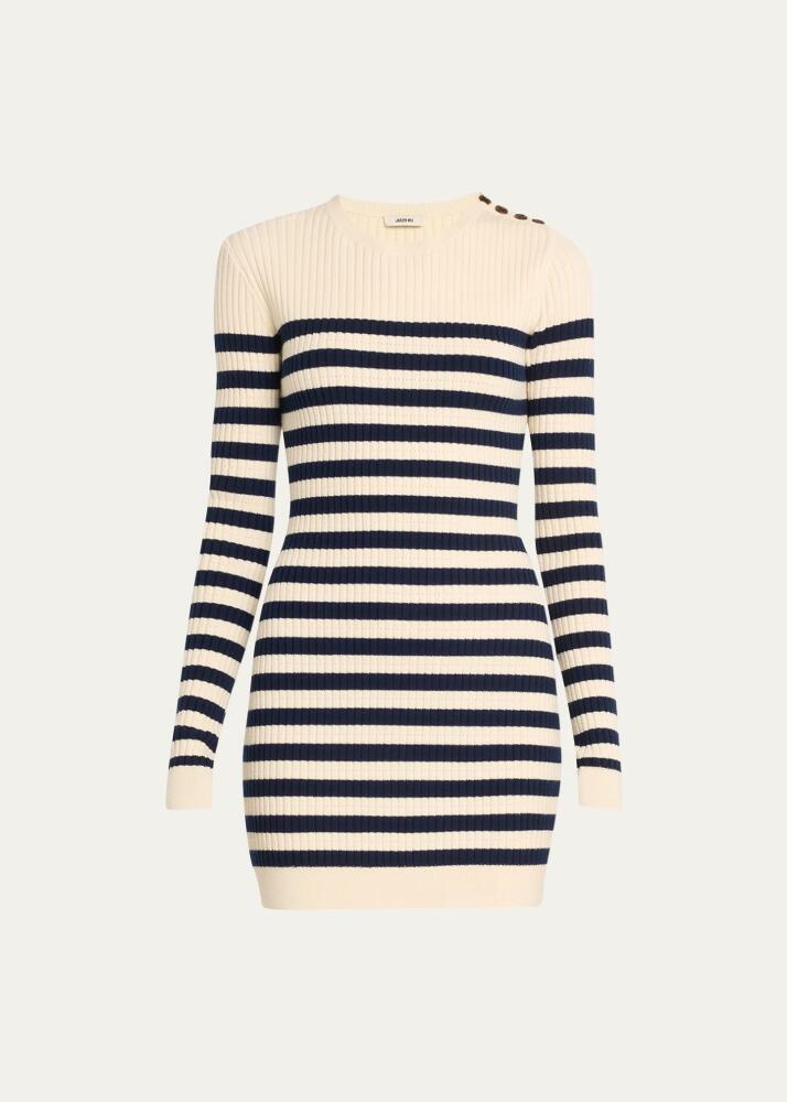 Jason Wu Striped Ribbed Knit Wool Mini Dress Cover