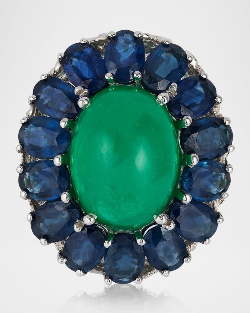 Andreoli 18K White Gold Cabochon Emerald and Blue Sapphire Ring Cover