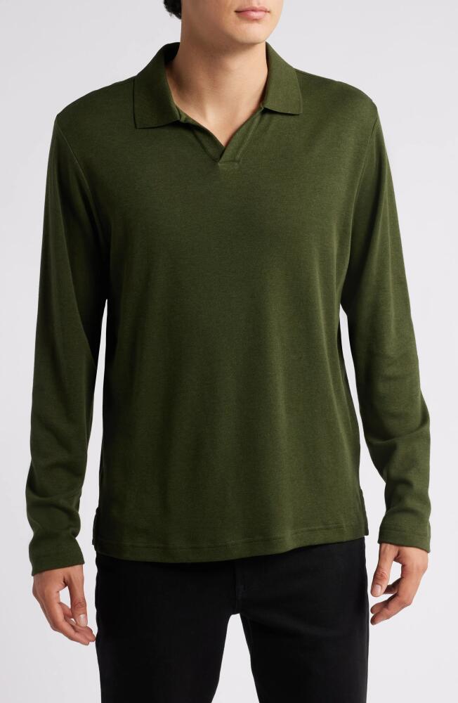 Nordstrom Clean Long Sleeve Pima Cotton Polo in Green Depths Heather Cover