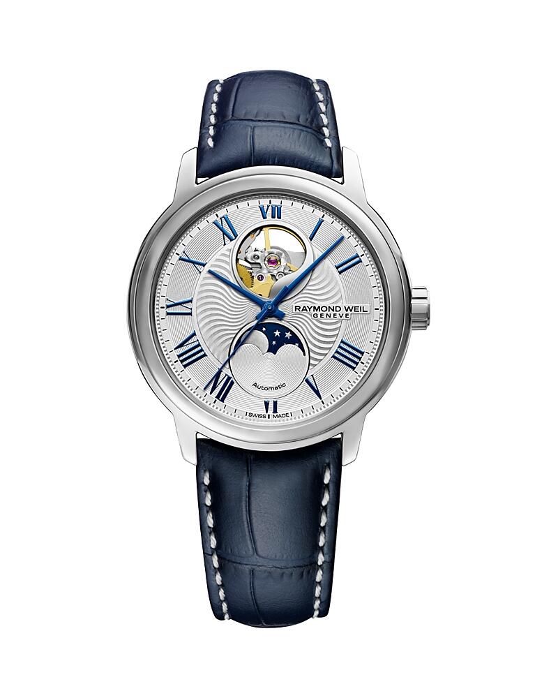 Raymond Weil Maestro Moon Phase Automatic Leather Skeleton Watch, 39.5mm Cover