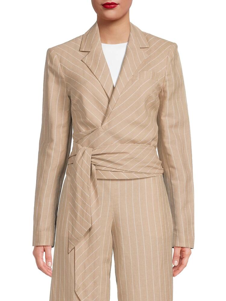 BCBGMAXAZRIA Women's Striped Wrap Crop Blazer - Summer Khaki Cover