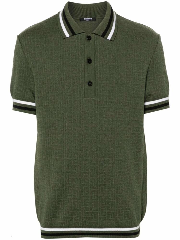 Balmain monogram-jacquard polo shirt - Green Cover